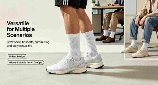 Mid-calf crew socks worn with sneakers for casual and sports