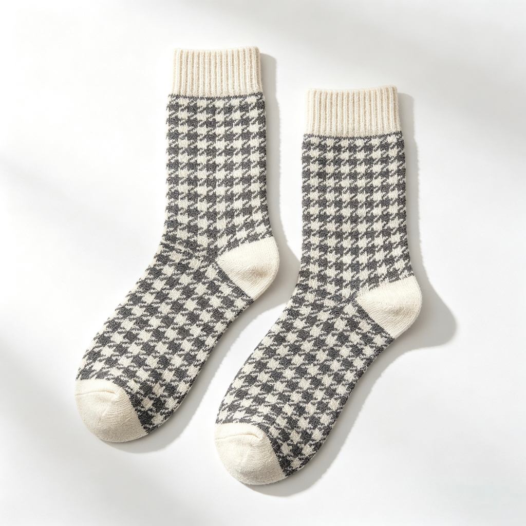 custom black white grid jacquard socks