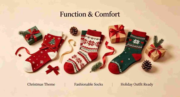 Custom christmas socks with festive holiday pattern and soft knit fabric