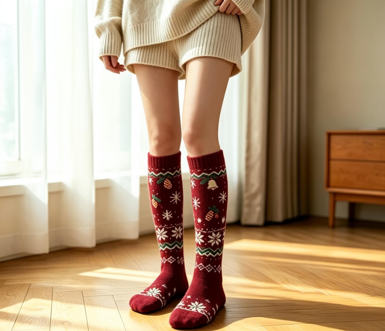 custom floral christmas knee high socks