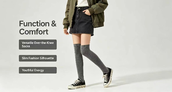 Custom knee-high socks with elastic top and stretch fabric for secure fit