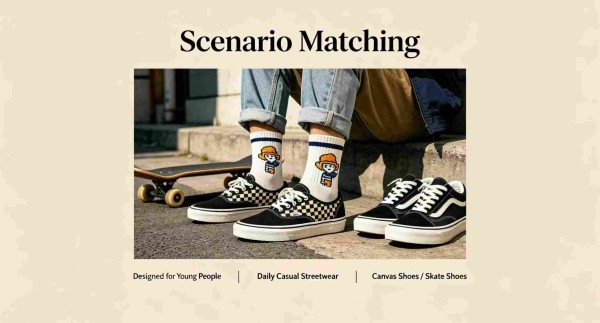 Printed socks worn for street fashion and casual outfit styling